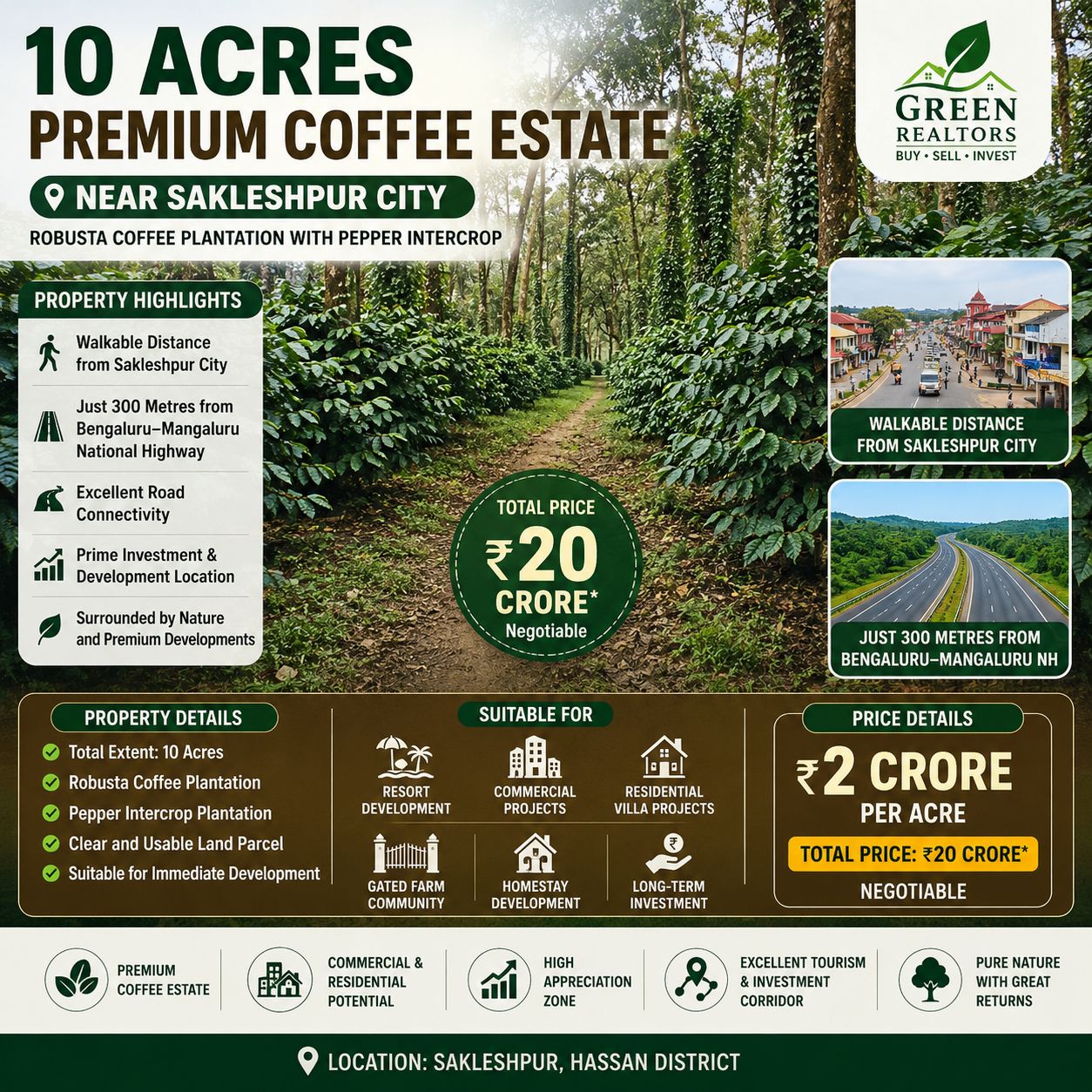 🆔 *PROPERTY ID – 5996* ☕🌿 *10 Acres Premium Robusta Coffee Estate for Sale near Sakleshpur city*